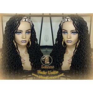 Headband Wig Black 1B Goddess Faux Loc Bohemian Boho Braided Wig